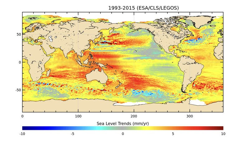 Map showing global sea level rise